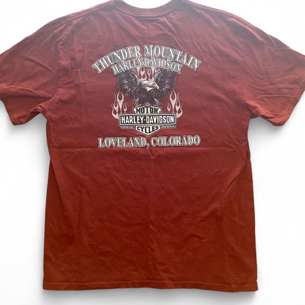Harley-davidson Men's Red and Burgundy T-shirt